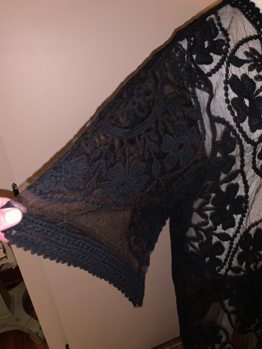 Rebellion Black Sheer Lace Kimono - Picture 6 of 7